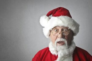 A photo of a stressed out Santa Claus